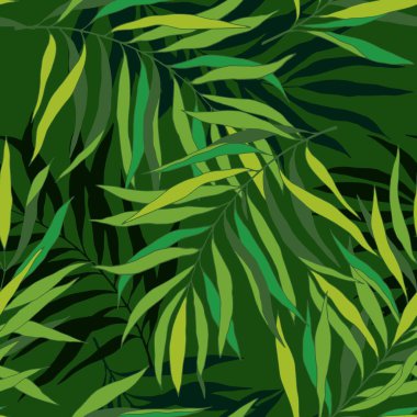 Tropikal yapraklı kusursuz desen, duvar kağıdı ve kumaşlar için süs, ambalaj kağıdı, farklı tasarım için arka plan