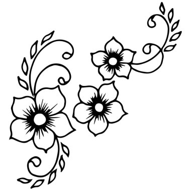 Grafik çiçekler, renksiz, vektör çizimi, beyaz arkaplanda izole