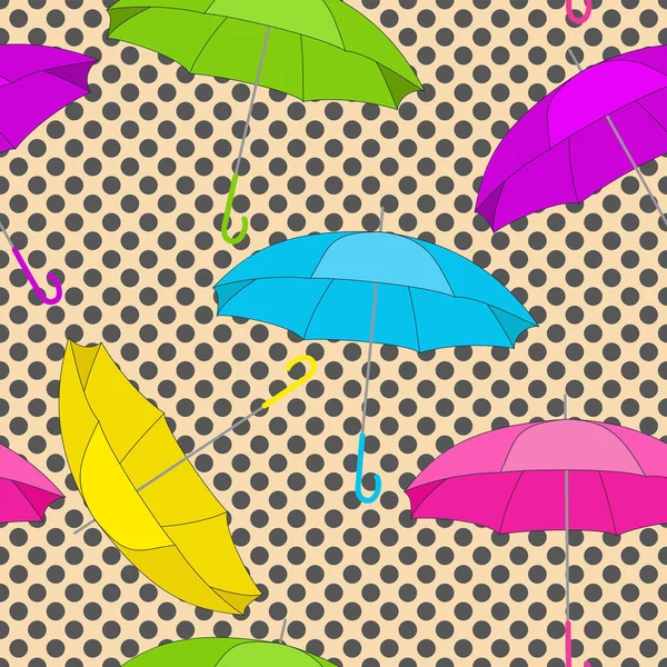 豌豆背景上有彩色雨伞的无缝图案 壁纸和织物装饰品 包装纸 — 图库矢量图片