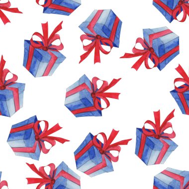 Kusursuz desen, suluboya çizimi, hediyelerin resmi, duvar kağıdı ve kumaşlar için süs, ambalaj kağıdı, farklı tasarım için arkaplan