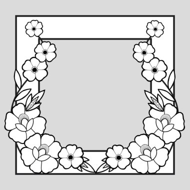 Grafiklerde çiçekli fotoğraf çerçevesi, vektör illüstrasyonu, gri arkaplanda izole et
