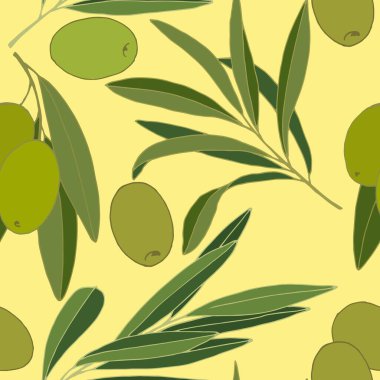 Yeşil zeytinli kusursuz desen, duvar kağıdı ve kumaşlar için süs, ambalaj kağıdı, farklı tasarım için arkaplan