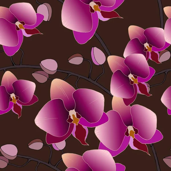 Padrão Sem Costura Com Orquídeas Ornamento Para Papel Parede Tecidos —  Vetores de Stock