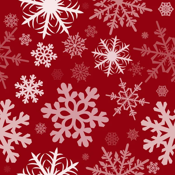 Nahtloses Muster Mit Schneeflocken Auf Rotem Hintergrund Tapeten Und Stoffverzierungen — Stockvektor