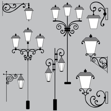 Sokak Feneri romantik tarzda, vektör çizimi, gri arkaplanda izole