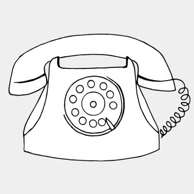 grafik renklere boyanmış eski telefon, vektör illüstrasyonu, gri arkaplanda izole