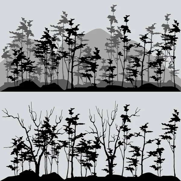 Silhouettes Forest Gray Black Tones Vector Illustration Background Different Design — Stock Vector