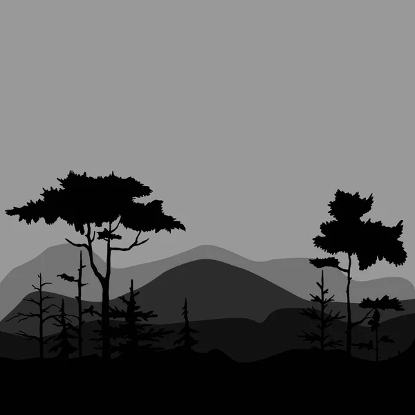 Silhouetten Van Het Bos Grijze Zwarte Tinten Vectorillustratie Voor Een — Stockvector