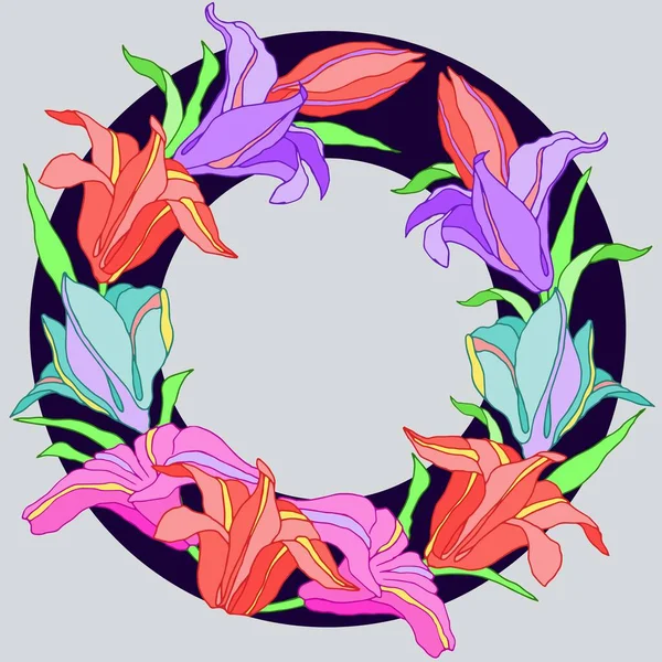 Couronne Fleurs Brillantes Lis Pour Salutations — Image vectorielle