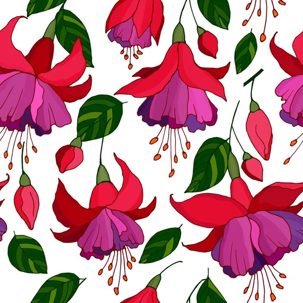 Patrón Sin Costuras Con Flores Fucsia Papel Pintado Adorno Tela — Vector de stock