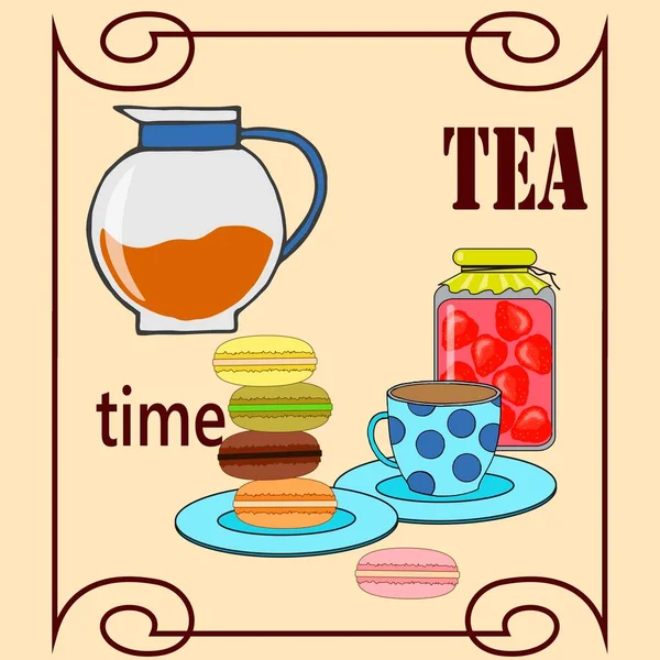 Menükarte Heißer Tee Süßes Frühstück Vektorillustration Für Unterschiedliches Design — Stockvektor