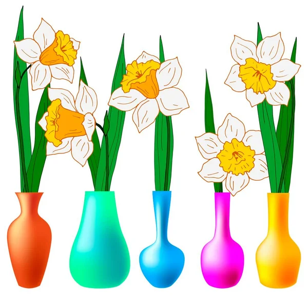 Flores Coloridas Floreros Vector Illustration Ilustración Vectorial Para Diferentes Diseños — Archivo Imágenes Vectoriales