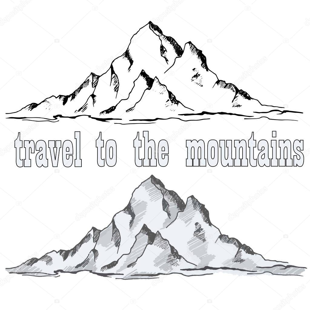 graphic drawing of a high mountain, vector illustration, isolate on a white background