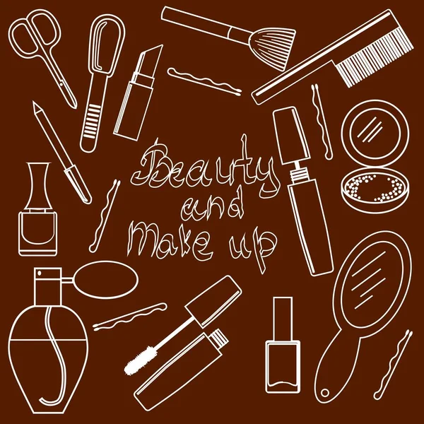 Beauty Cosmetic Flat Line Icon Set Collectie Vectorillustratie Voor Verschillend — Stockvector