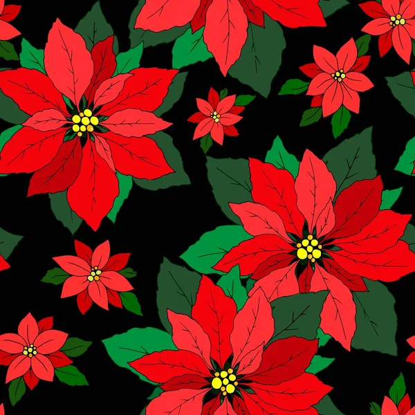 Patrón Sin Costuras Con Flores Navidad Adorno Para Papel Pintado — Vector de stock