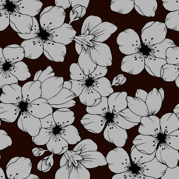 Αδιάλειπτη Μοτίβο Μονόχρωμα Χρώματα Λουλούδια Sakura Στολίδι Για Ταπετσαρία Και — Διανυσματικό Αρχείο