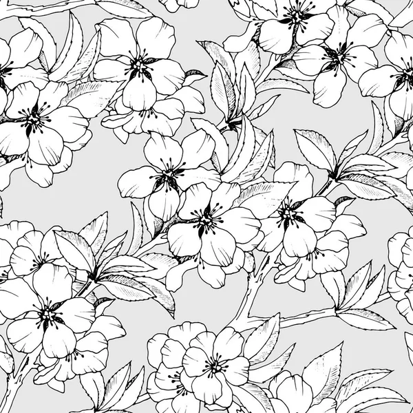 Bezszwowy Wzór Kolorach Monochromatycznych Sakura Kwiaty Ozdoba Tapety Tkaniny Papier — Wektor stockowy