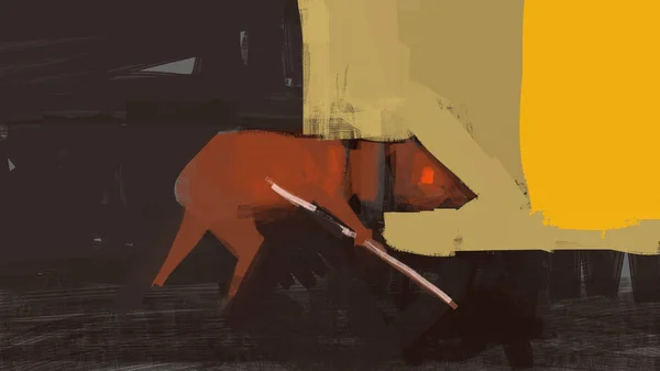 Abstract digital painting of a creature running through streets
