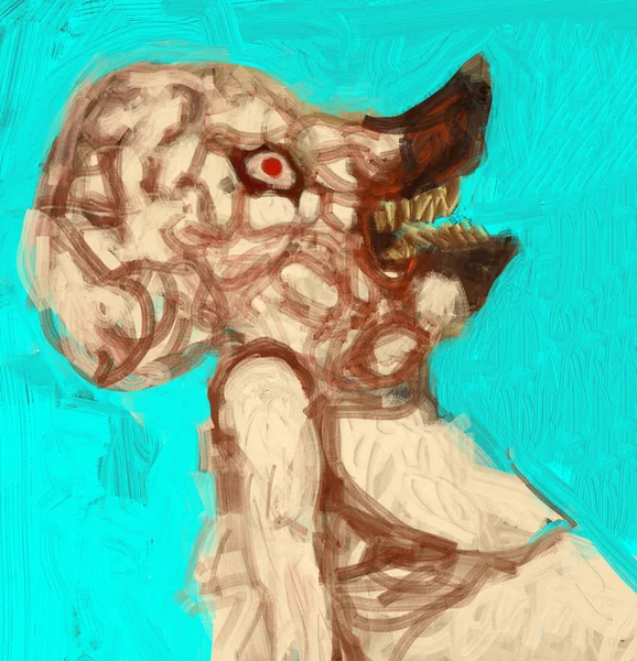 Digital painting of a strange meat creature pig humanoid concept art, strange weird illustration