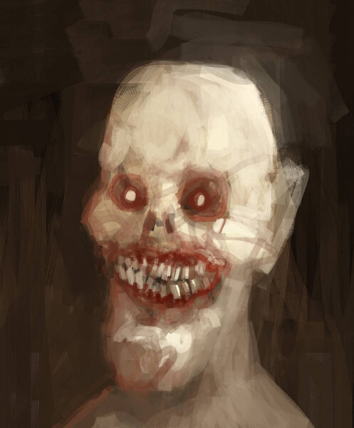 Традиционная живопись гуманоидного существа, концепт-арт, ужас, странная, демоническая иллюстрация кошмара
