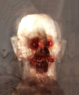Zombi kafası, konsept sanat, illüstrasyon gibi geleneksel dijital resimler.
