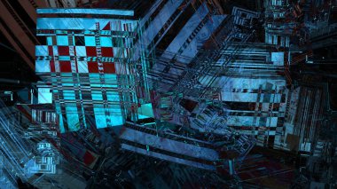 Soyut geometrik şehir manzarası, modern sanat, dijital resim