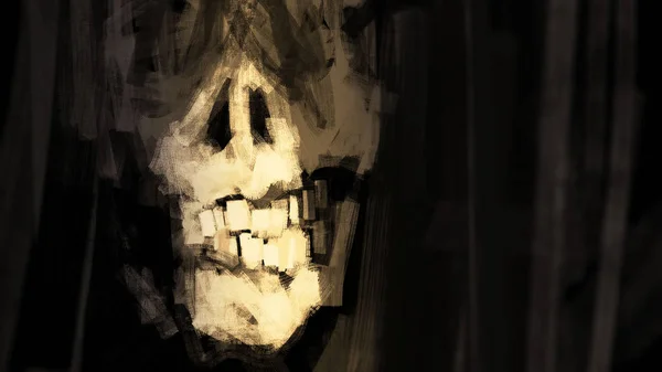 Digital Painting Skull Close Brush Stroke Illustration — 스톡 사진