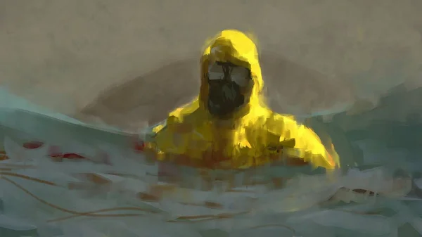 Digitaal Schilderij Van Een Man Hazmat Pak Met Bloed Het — Stockfoto