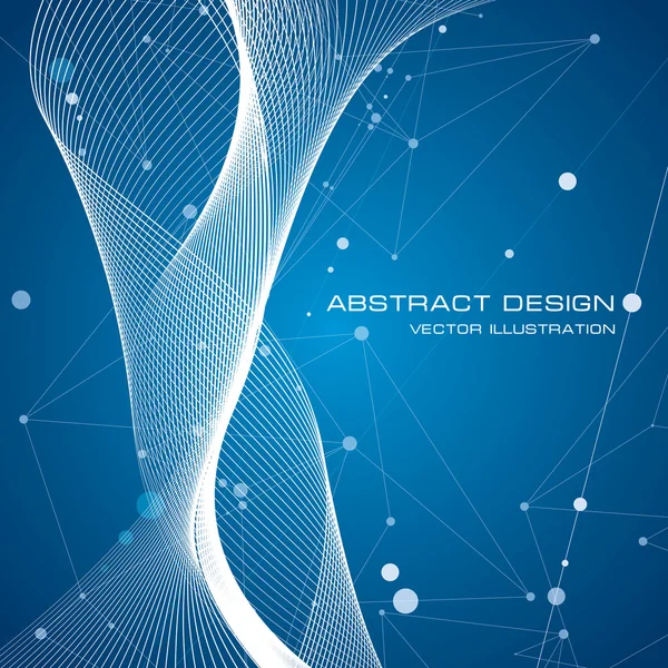 Abstraction white wave background, points and lines, blue wallpaper, vector design — Stock Vector
