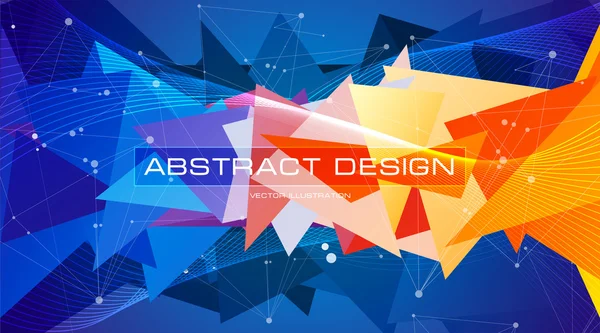Mehrfarbige Dreiecke, niedrige Polygonformen, blaue und orangefarbene Trümmer, Farbmosaik, kreativer und technischer Hintergrund, Vektor-Design-Tapete — Stockvektor