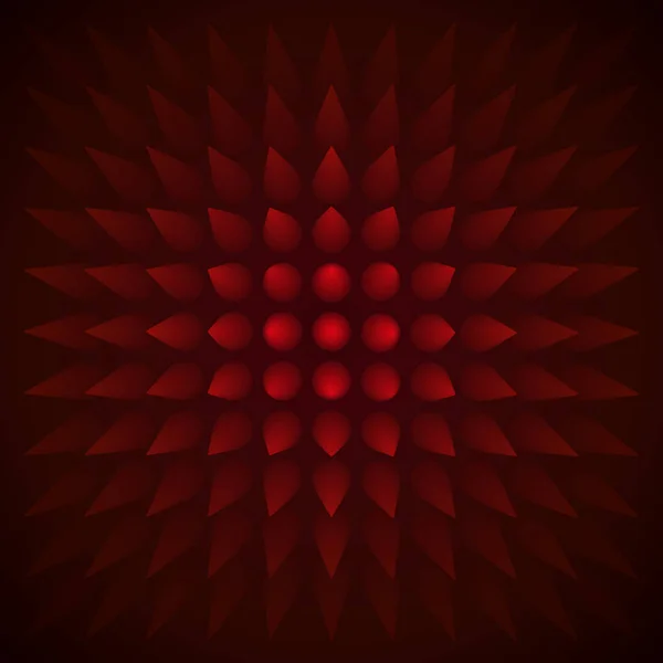 Volume abstrait fond rouge, de nombreux cônes, 3d vecteur papier peint rouge — Image vectorielle