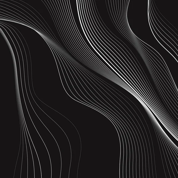黒と白の背景、線の波、抽象的な壁紙、ベクトルデザイン — ストックベクタ