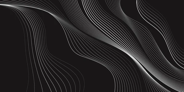 Fond noir et blanc, vagues de lignes, papier peint abstrait, design vectoriel — Image vectorielle
