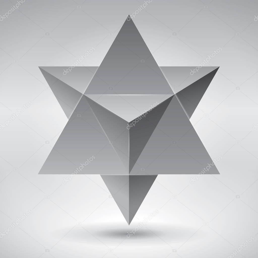 Merkaba, 3d crystal, geometry shape, volume star, abstract vector object