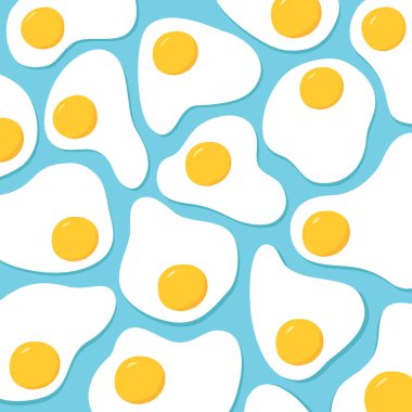 Mavi bir arka plan düz stil tasarlamak vektör tasarım deseni gıda üzerinde fazla kızarmış yumurta