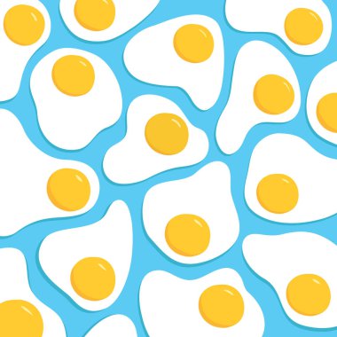 Mavi bir arka plan düz stil tasarlamak vektör tasarım deseni gıda üzerinde fazla kızarmış yumurta