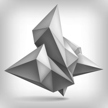 Birim geometrik şekil, 3d crystal, soyutlama düşük çokgenler nesne, vektör tasarım formu