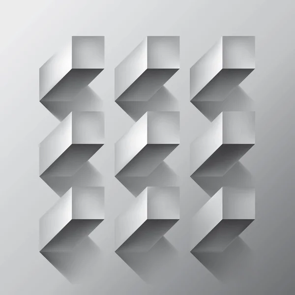 Volym realistisk vektor abstraktion, kuber med skugga, grå geometriska, design tapeter — Stock vektor