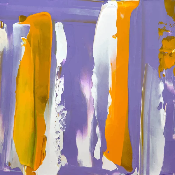 Pinceladas coloridas sobre tela, fundo vetorial de arte, papel de parede violeta e esfregaço amarelo —  Vetores de Stock