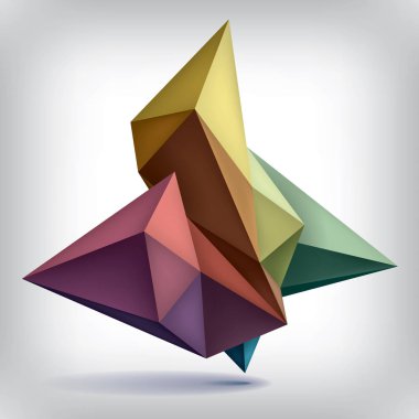 Birim geometrik şekil, 3d renk kristaller, soyutlama düşük çokgenler nesne, vektör tasarım formları