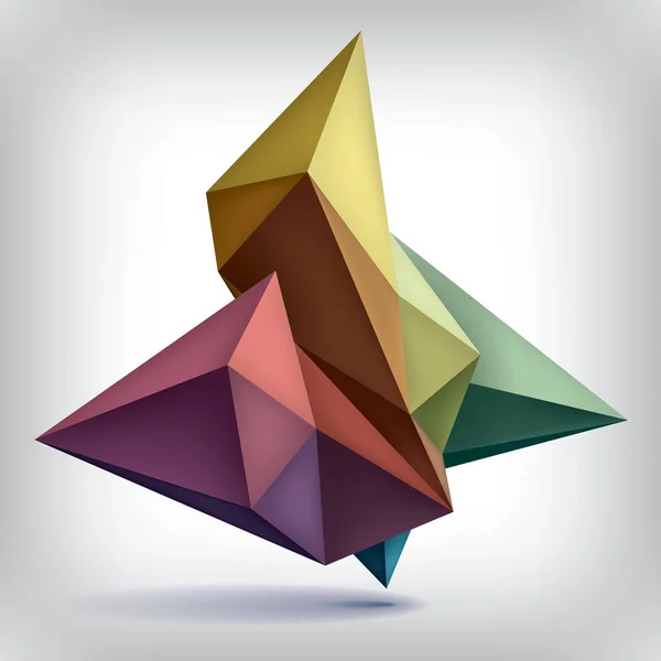 Об'ємна геометрична форма, тривимірні кольорові кристали, абстракція низьких багатокутників об'єкт, форми векторного дизайну — стоковий вектор