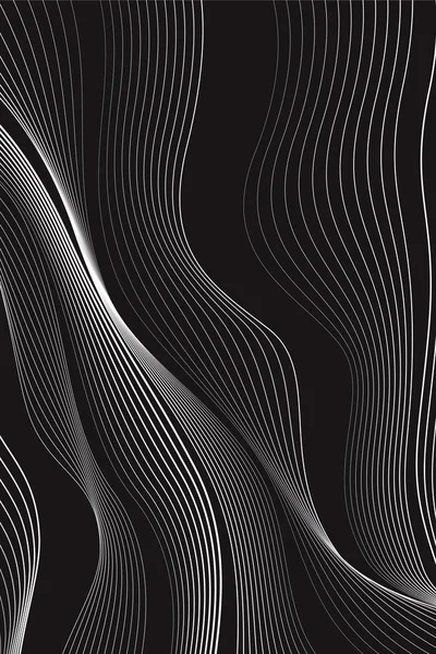 Fond noir et blanc, vagues de lignes, papier peint abstrait, design vectoriel — Image vectorielle