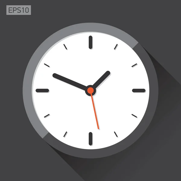 Icono del reloj en estilo plano, temporizador sobre fondo negro. Elemento de diseño vectorial — Vector de stock