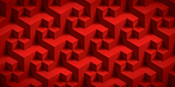 Volume texture irréelle réaliste, cubes rouges, motif géométrique 3d, fond de conception vectorielle — Image vectorielle