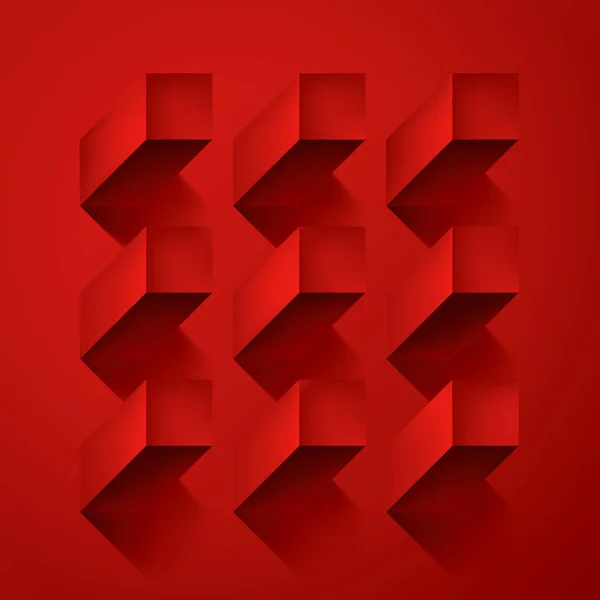 Volume realistic vector abstraction, cubes with shadow, red geometric, design wallpaper — Stock Vector