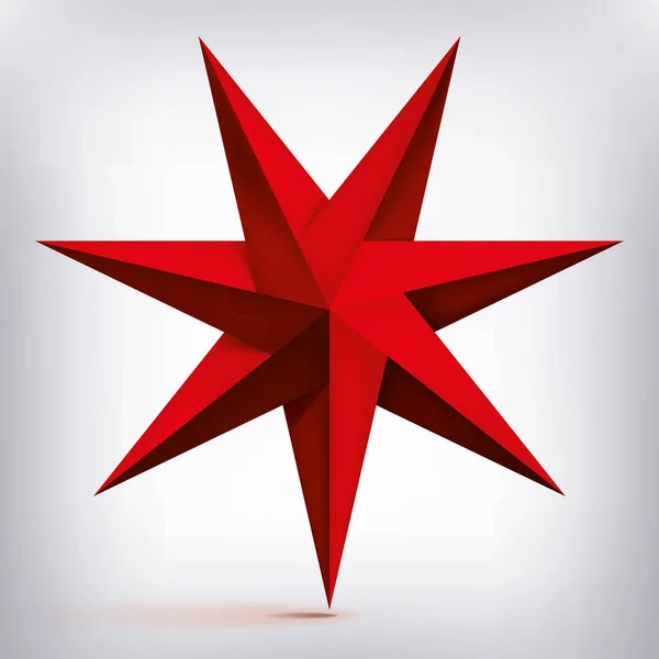 Objętość siedmioramienne twisted star, obiekt 3d, czerwony geometrii kształtu, wersja siatki, Abstrakcja vector — Wektor stockowy