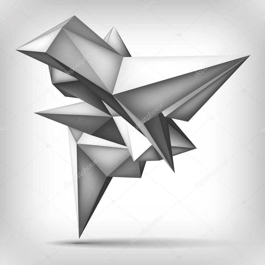 Volume geometric shape, 3d levitation crystal, creative low polygons object, vector design form