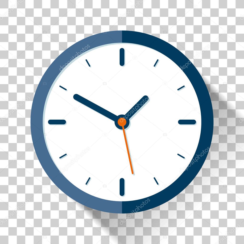 Clock icon in flat style, timer on a transparent background. Vector design element 