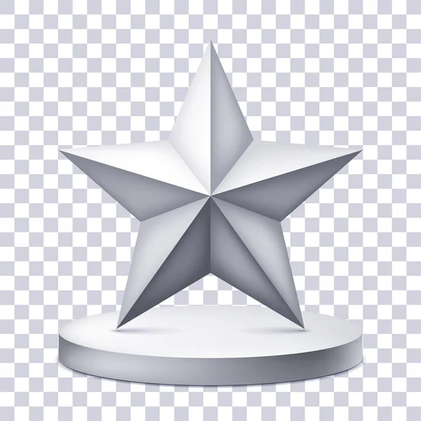 Fünfzackiger Stern auf dem beleuchteten Podium, Preisstift-Symbol auf transparentem Hintergrund, Geometrieform, Vektordesign für Ihr Projekt — Stockvektor