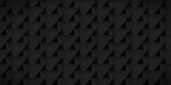 Textura realista, triángulos de volumen, patrón geométrico negro, vector de diseño 3d oscuro fondo de pantalla — Vector de stock